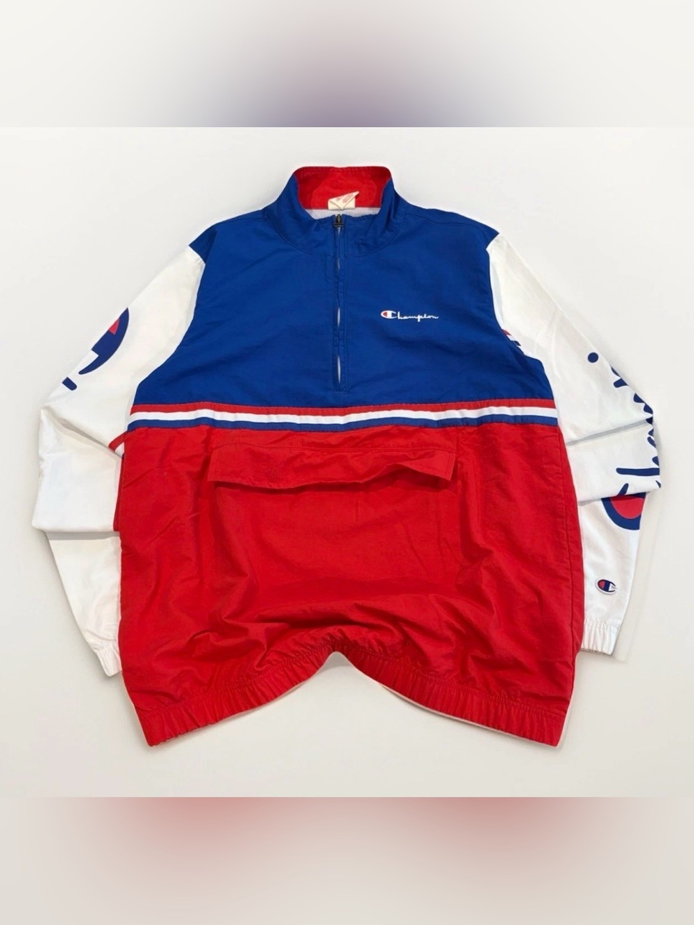 Vintage Champion Windbreaker 1/2 Zip Mesh Lined Colorblock Size Small Rare